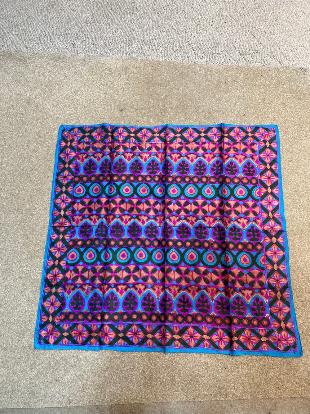 Vintage Fancy Pure Silk Geometric Mod Psychedelic Square Scarf 28” India